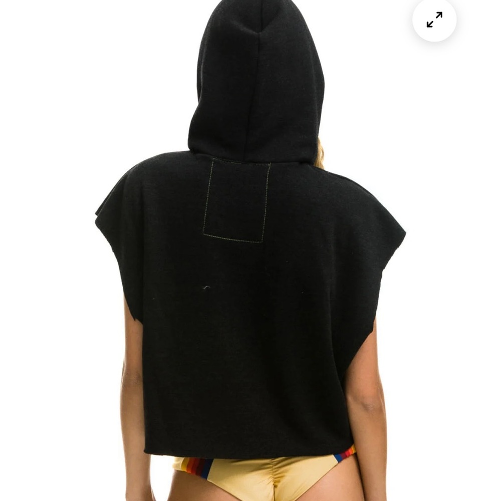 AVIATOR NATION LOGO EMBROIDERY SLEEVELESS RELAXED CROPPED PULLOVER HOODIE - Picture 2 of 2